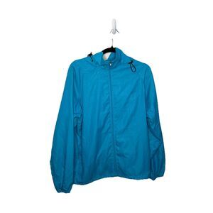Unbranded Hooded Windbreaker Jacket Aqua Blue Size XXL Lightweight Zip-Up
